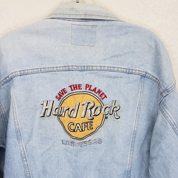 Las Vegas Hard Rock Cafe Save the Planet Light Wash Oversize Denim Jacket M - Picture 13 of 16